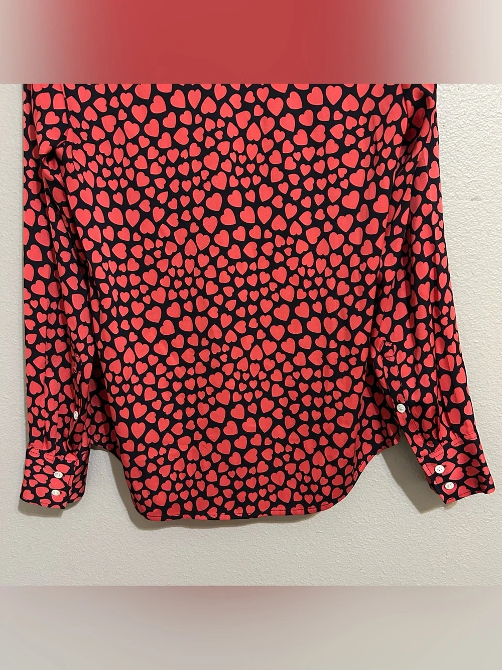 J. Crew Heart Print Silk Blend Long Sleeve Button Down Blouse Women’s Size XS 2